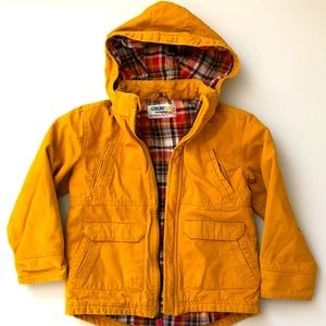 Oshkosh Genuine Kids Sz 5T goldenrod coat, plaid flannel lining + removable hood